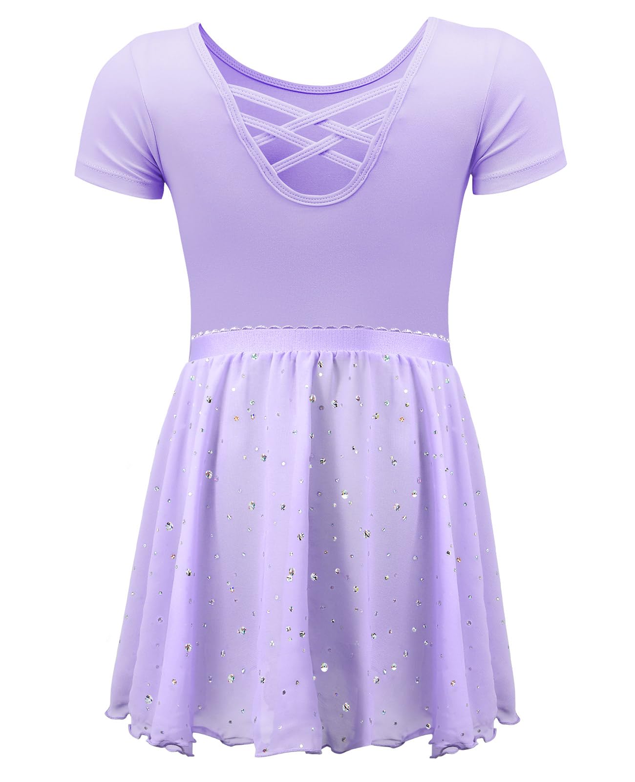 Robe de Ballet Justaucorps Danse Fille Manches Courtes Justaucorps Gymnastique Fille en Coton avec Jupe Tutu en Mousseline De Soie 3-11 Ans