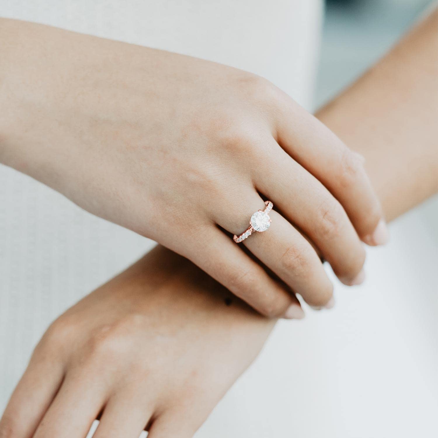 Verlobungsring Rosegold Damen mit Stein (15 Zirkonia Steine), Antragsring