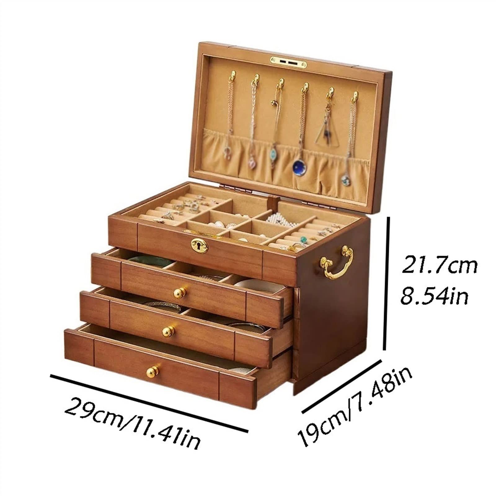 Scatola portaoggetti in legno - Grande scatola portaoggetti con coperchio incernierato - Scatola portaoggetti in legno con fodera in velluto blu e un antico chiavistello - Regalo scatola dei ricordi