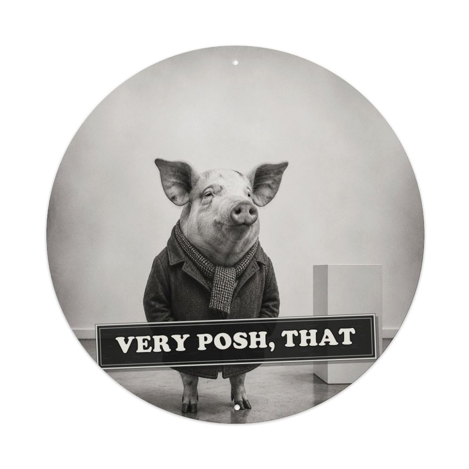 Absurd Animal Pig Gallery Anthropomorphic British Humor Satire Metal Tin Sign Plaque Wall Decor for Cafe, Man Cave, Club Bar, Office, Home Garden Round Metal Poster 8x8Inch