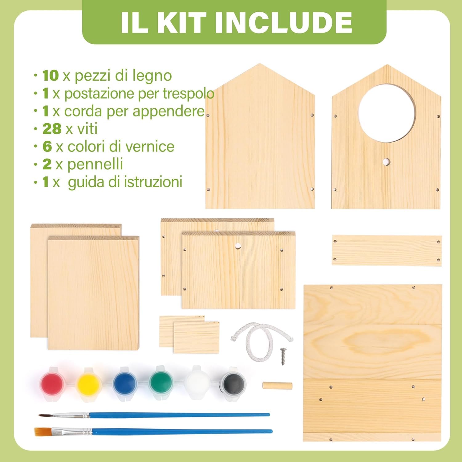 LotFancy Casetta per Uccelli Fai da Te in Legno per Bambini, Kit Fai da Te 2 Casette Uccellini da Dipingere, Giocattoli Creativi per Ragazzi, Artigianato Cassetta per Uccelli, Giocattoli Educativi