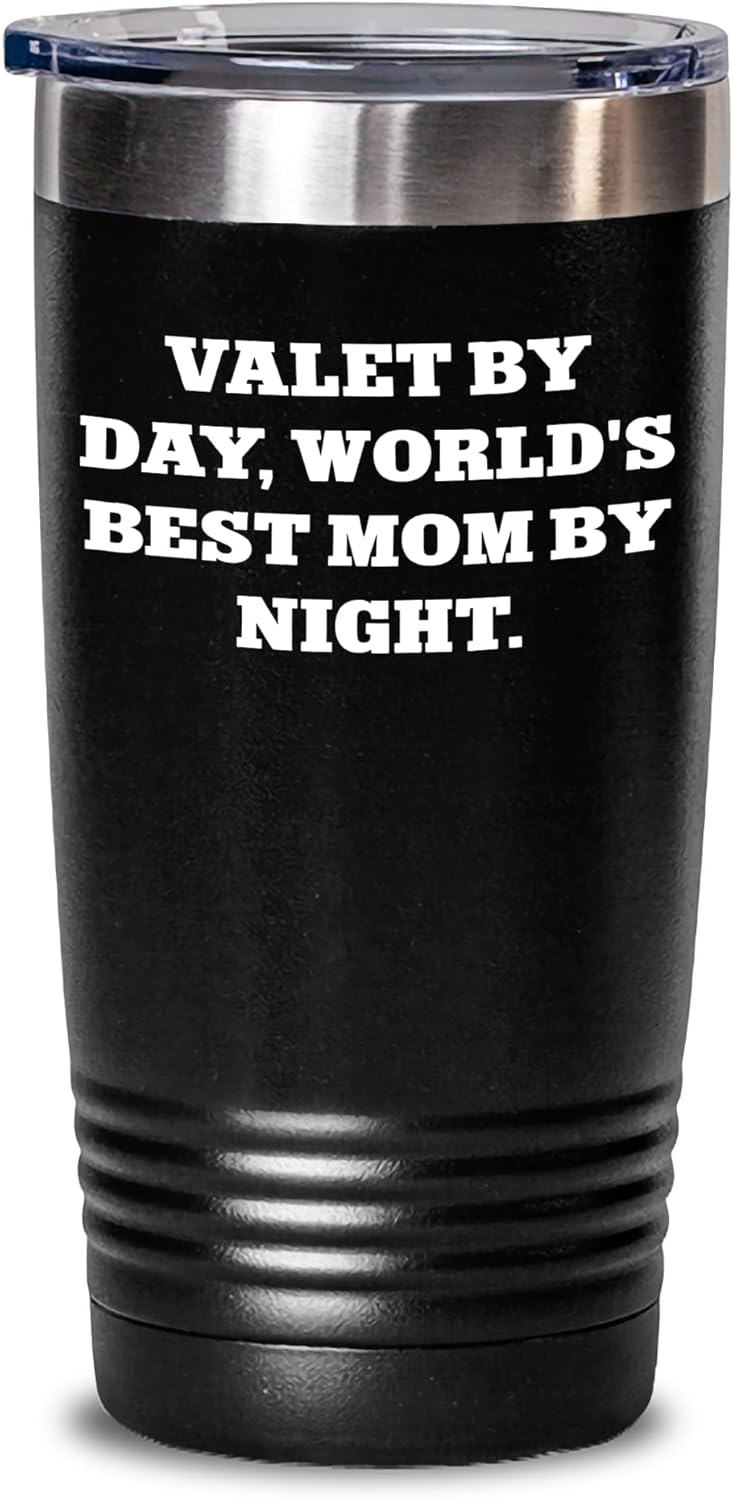 Generic Valet Tumbler | Gifts for Valet By Day, World's Best Mom By Night. | Mother's Day Funny Gifts | Valet Gifts | Gifts from Daughter | Gifts from Son | Stainless Steel Tumbler, 30oz, Black