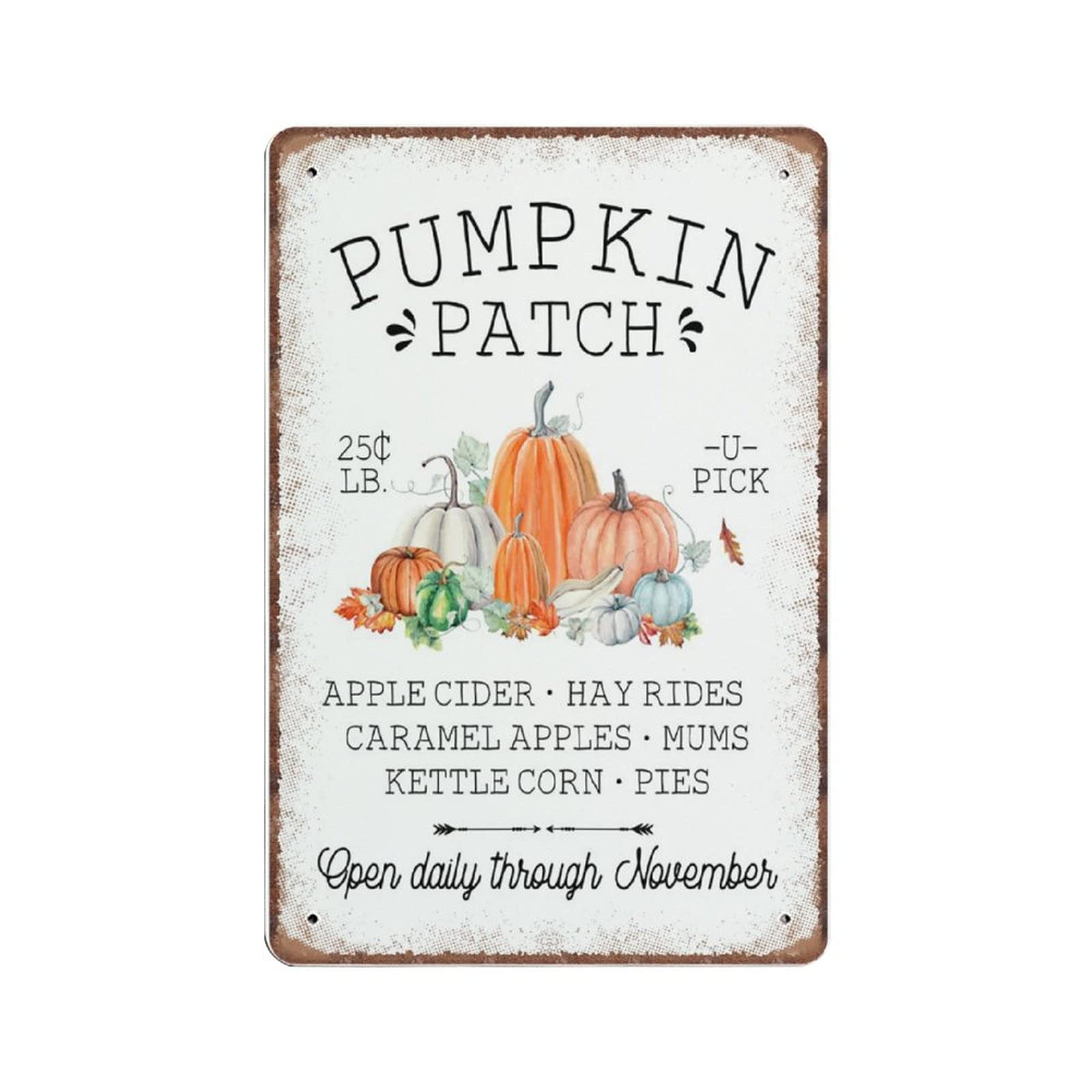 Dreacoss Material_tin 13 Fall Autumn Pumpkin Tin Signs Pumpkin Patch Sign Thanksgiving Decor Fall Wall Art Retro Funny Metal Sign Vintage Poster Wall Art For Kitchen Garden Farm Home Decor, 20X30 Cm