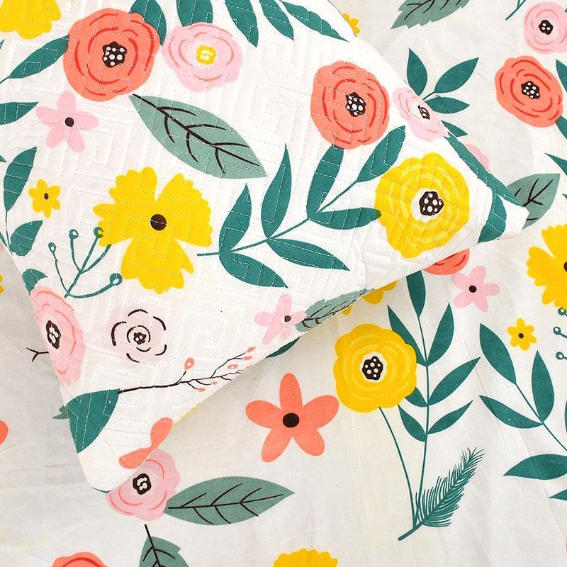Image of Filymore Kids Baby Flower Printed Pillow Covers for Kids Room | Made with Pure Microfiber Soft & Skin Friendly Pillow Cases | Size (17 x 27 inch Off White Colour Set of 2 Covers.