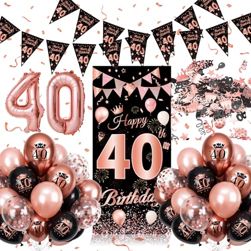 40 Geburtstag Deko Frauen Deko 40 Geburtstag 40. Geburtstag Luftballons Frauen Schwarz Rosegold mit 40 Langem Banner Konfetti Folienballons Luftballons Dekorationen zum 40. Geburtstagsparty