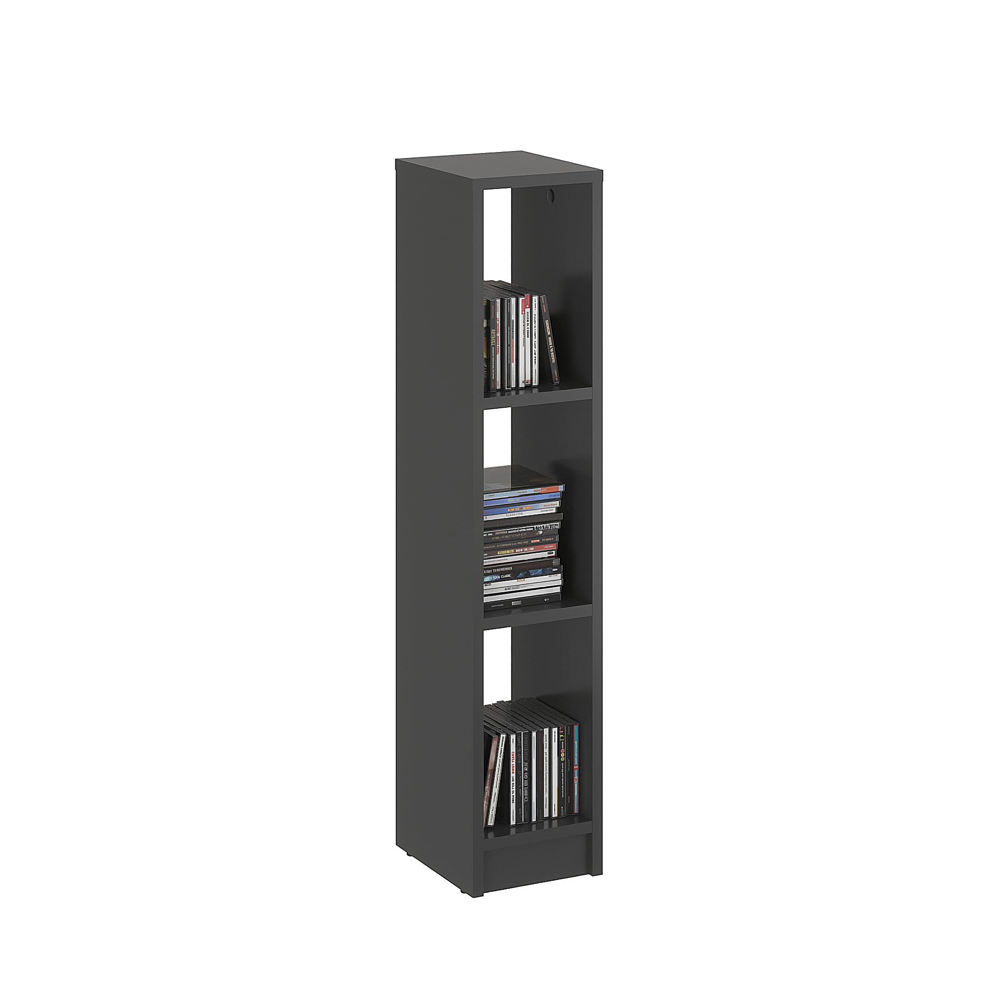 Komto Bookcase Anthracite – Narrow Book Shelf 20 cm Wide, 3 Tier Bookshelf, Slim Cube Storage Unit | LAKO 96.9 x 20 x 24 cm