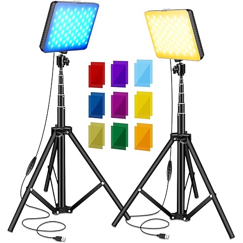 Sutefoto 2 Packs USB 132 LED Video Light Kits for Continuous Table Top Studio Shooting Photography Lighting(3200-5500K, 10%-100%, 2 Adjustable Tripod Stand,2X9 Color Filters) (7.3 in)