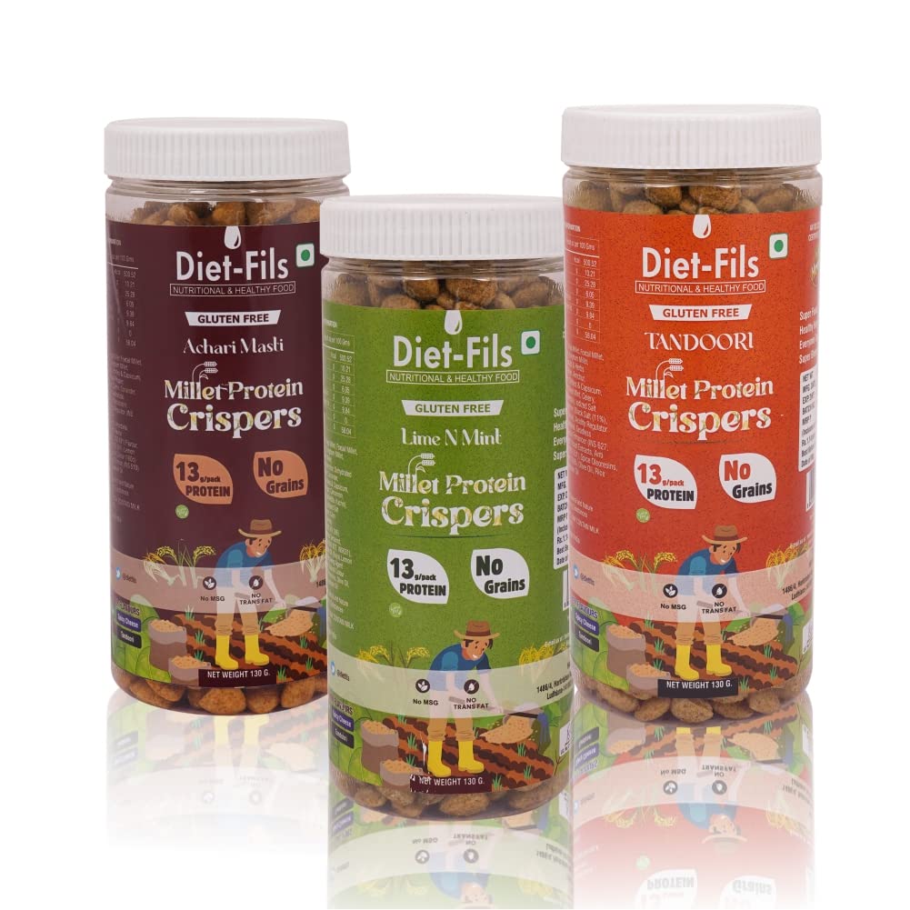 Diet-Fils Millet Protein Crispers|Lime N Mint|Achari|Tandoori| Millet Based|No Grain|Made with Ragi,Browntop Millet,Jowar,Foxtail Millet & Pea Protein| Roasted Not Fried|Gluten Free|130 gm x 3-image-35