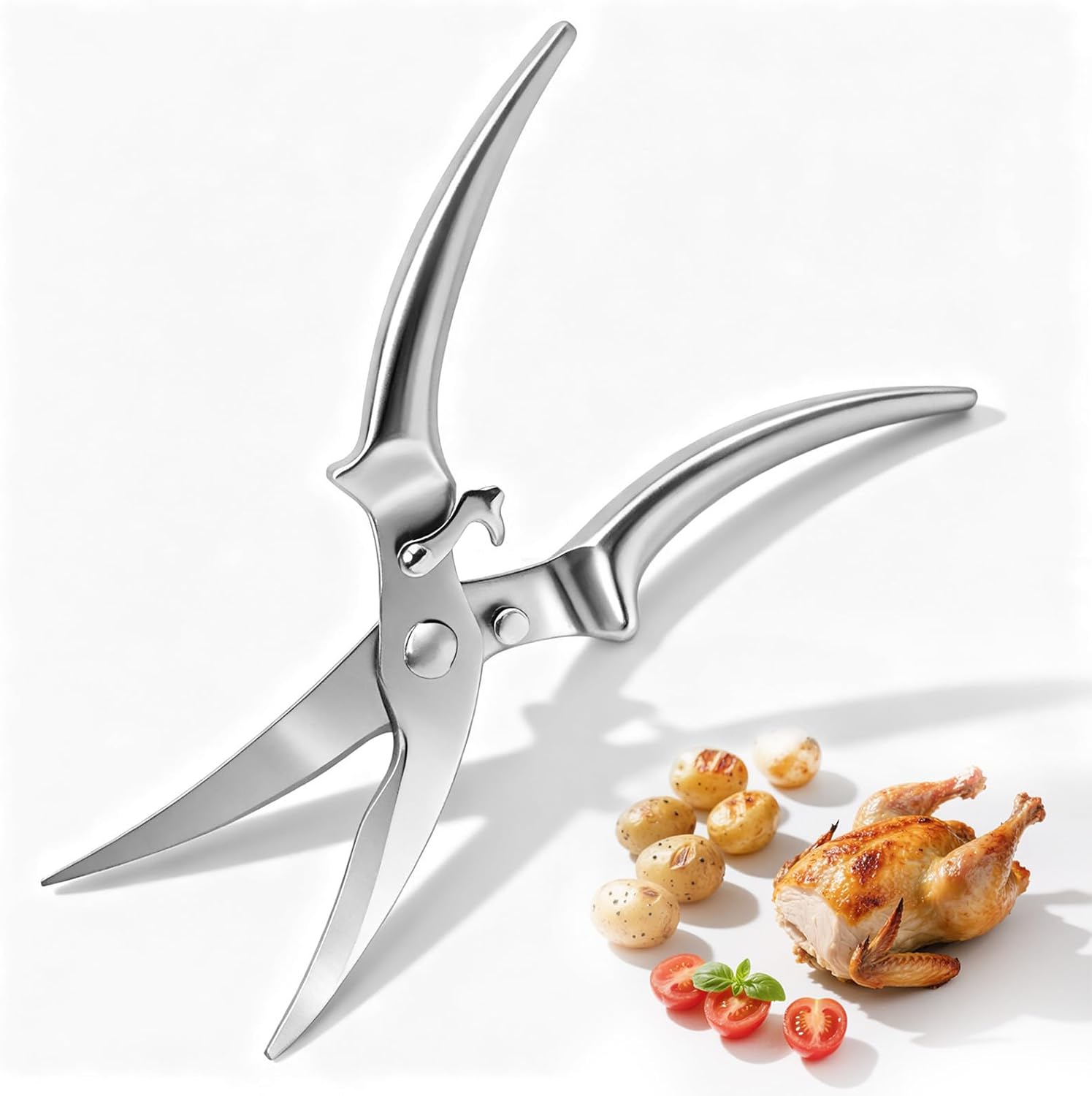 KEKEGO Tijeras de cocina de acero inoxidable, tijeras de cocina multifuncionales resistentes para alimentos, aves, carne y hierbas, tijeras de