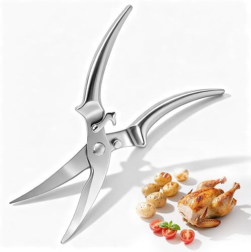 KEKEGO Tijeras de cocina de acero inoxidable, tijeras de cocina multifuncionales resistentes para alimentos, aves, carne y hierbas, tijeras de