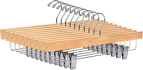 Quality Hangers Perchas de madera para pantalones, paquete de 10 perchas giratorias de tela con gancho, falda de madera de loto, pantalones,