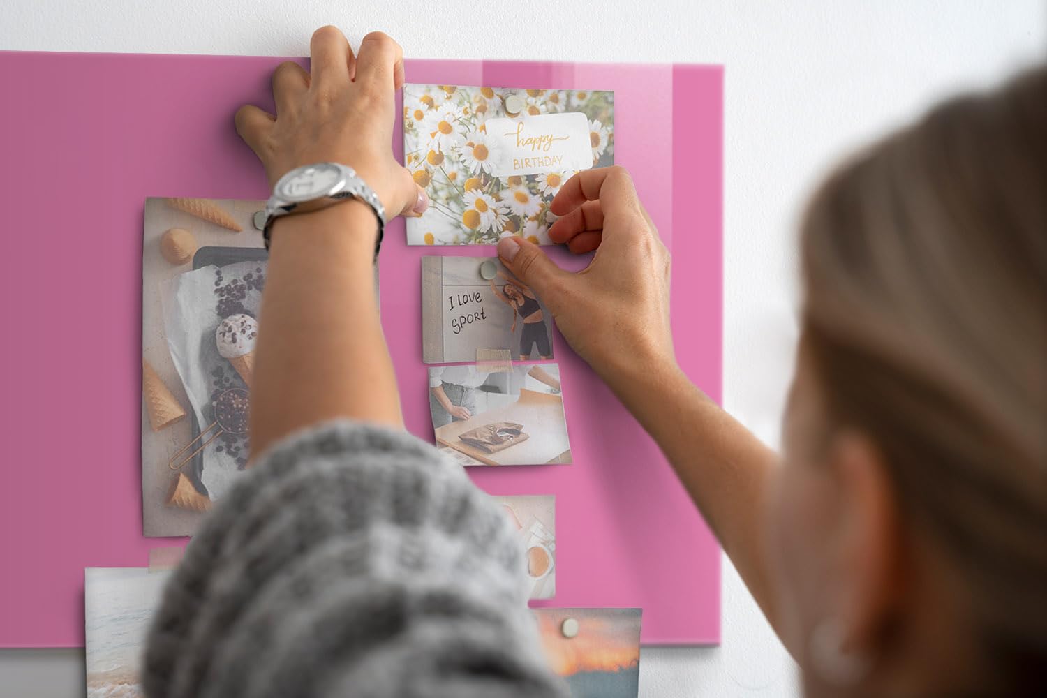 Magnetisches Glas-Whiteboard mit Neodym-Magneten | Premium Glastafel für Wandmontage | Beschreibbar, leicht zu reinigen & perfekt für Büro oder Küche - 60x40cm Rosa Farbe