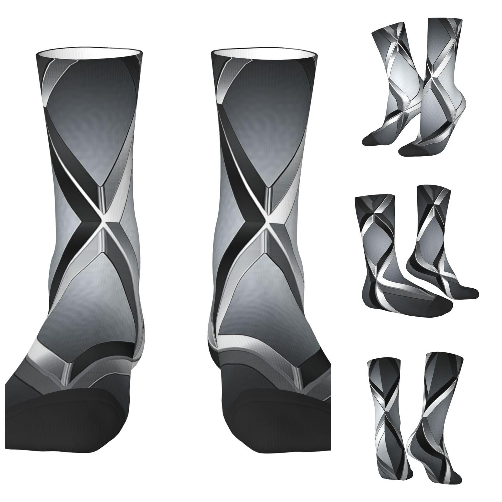 LZQPOEAS Silver Geometric Figure Athletic Socks Unisex Cushioned Crew Socks Hiking Running Calf Sock Soft Above Ankle Sock