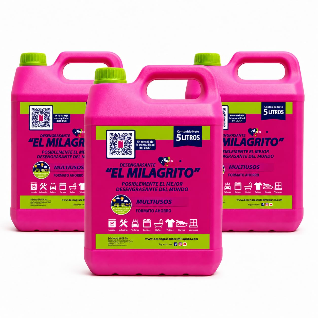 RASMACOR | El Milagrito Desengrasante 5 L | Pack 3 Unidades | Quitamanchas y Limpiador Multiusos | Para Cocina, Baño, Ropa y Taller