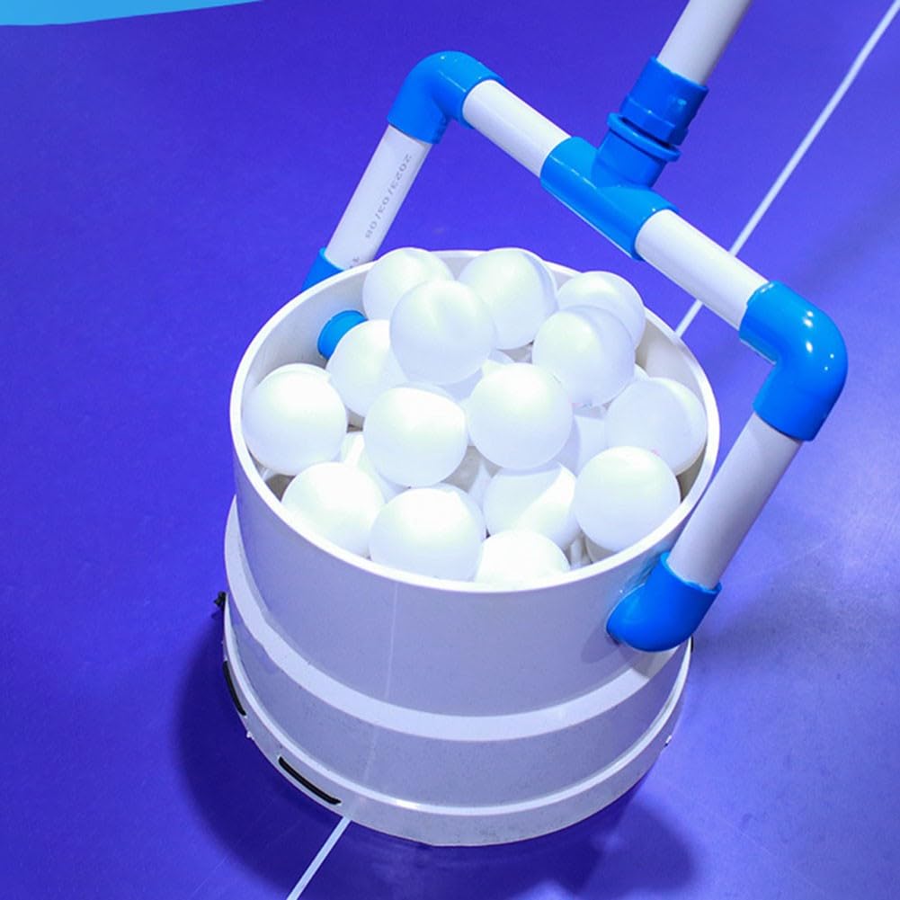 Raccoglitore portatile di palline da ping pong con 40/80 palline, multi-angolo retriever con manico staccabile, plastica + corda elastica, bianco