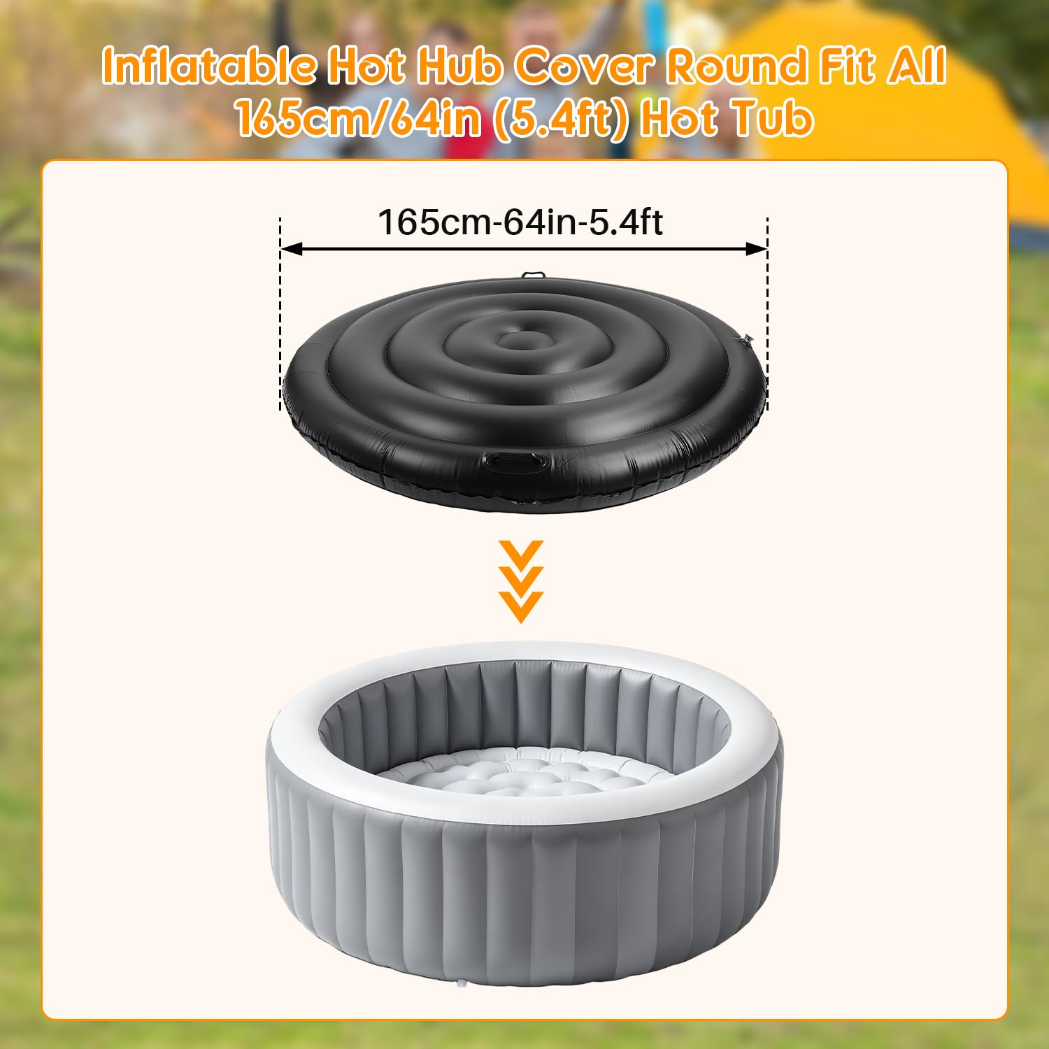 Copertura termica gonfiabile per spa, 165 cm, a risparmio energetico, protegge da acqua e intemperie, per piscine ed esterni (con manico), in laminato, ecologico