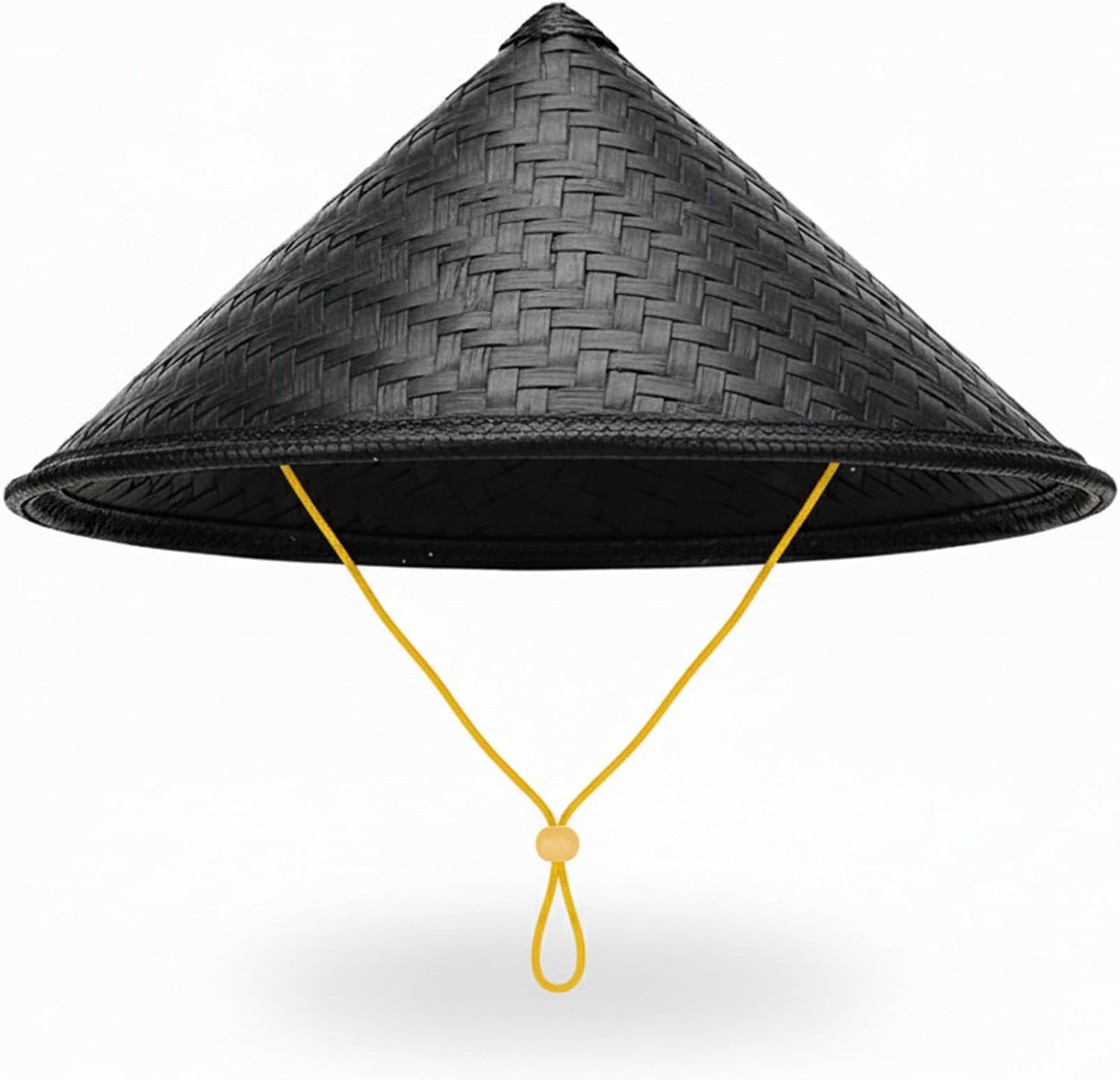 Rice Hat 14 Inch Black Conical Drawstring Bamboo Hat Traditional Asian Style Cool Farmer for Women Men Outdoor Gardening