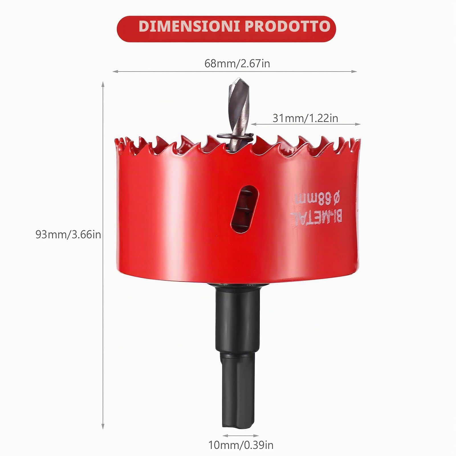 Sega a tazza da 68 mm, 2 seghe a tazza bimetalliche HSS M42, per legno, universale, sega circolare a tazza, punta da 68 mm, fresa a tazza per legno, cartongesso, plastica