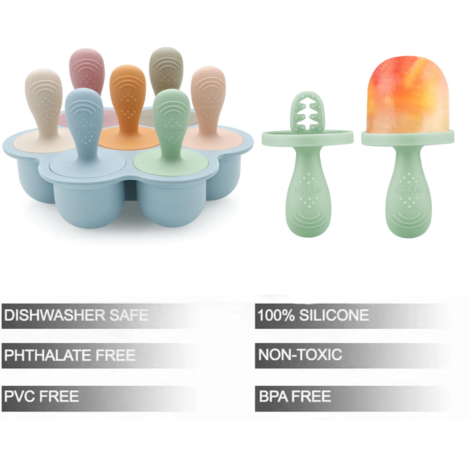 PandaEar Moldes de Silicona para Polos para Niños Pequeños - Mini Moldes de Congelador para Leche Materna y Jugos con Palitos - Máquina de Helados de 7 Cavidades, Libre de BPA y Fácil de Limpiar