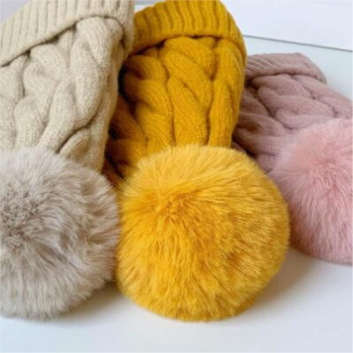 Bonnet Hiver Chaud Bonnet d'hiver pour Femme Croisé Gros Câble Tricot Pompon Doux Chaud Chapeau De Plein Air