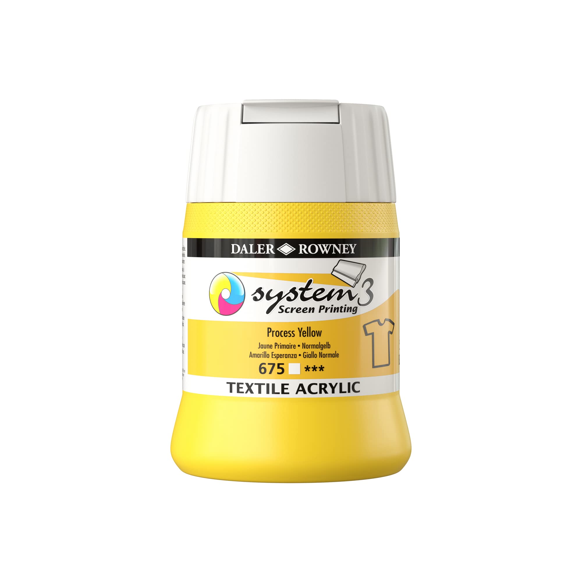 Daler-Rowney System3 Textile Acrylic Screen Printing Ink, Plastic Pot, 8.45oz - 250 ml, Process Yellow