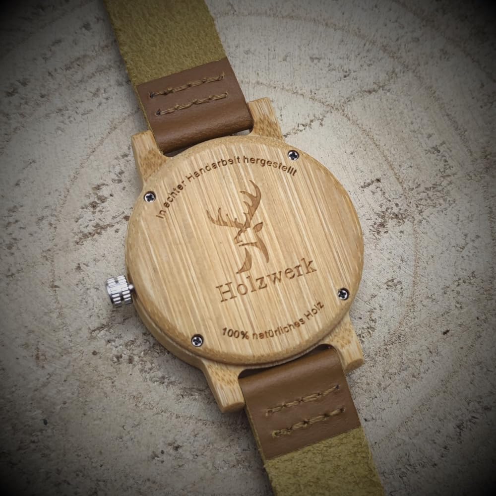 Holzwerk Germany Mädchen-Uhr Jungen-Uhr Kinderuhr Öko Natur Holz-Uhr Leder Armband-Uhr Analog Klassisch Quarz-Uhr Kinder Uhr mit Pferde Pony Motiv in Rot Schwarz Blau Türkis Braun