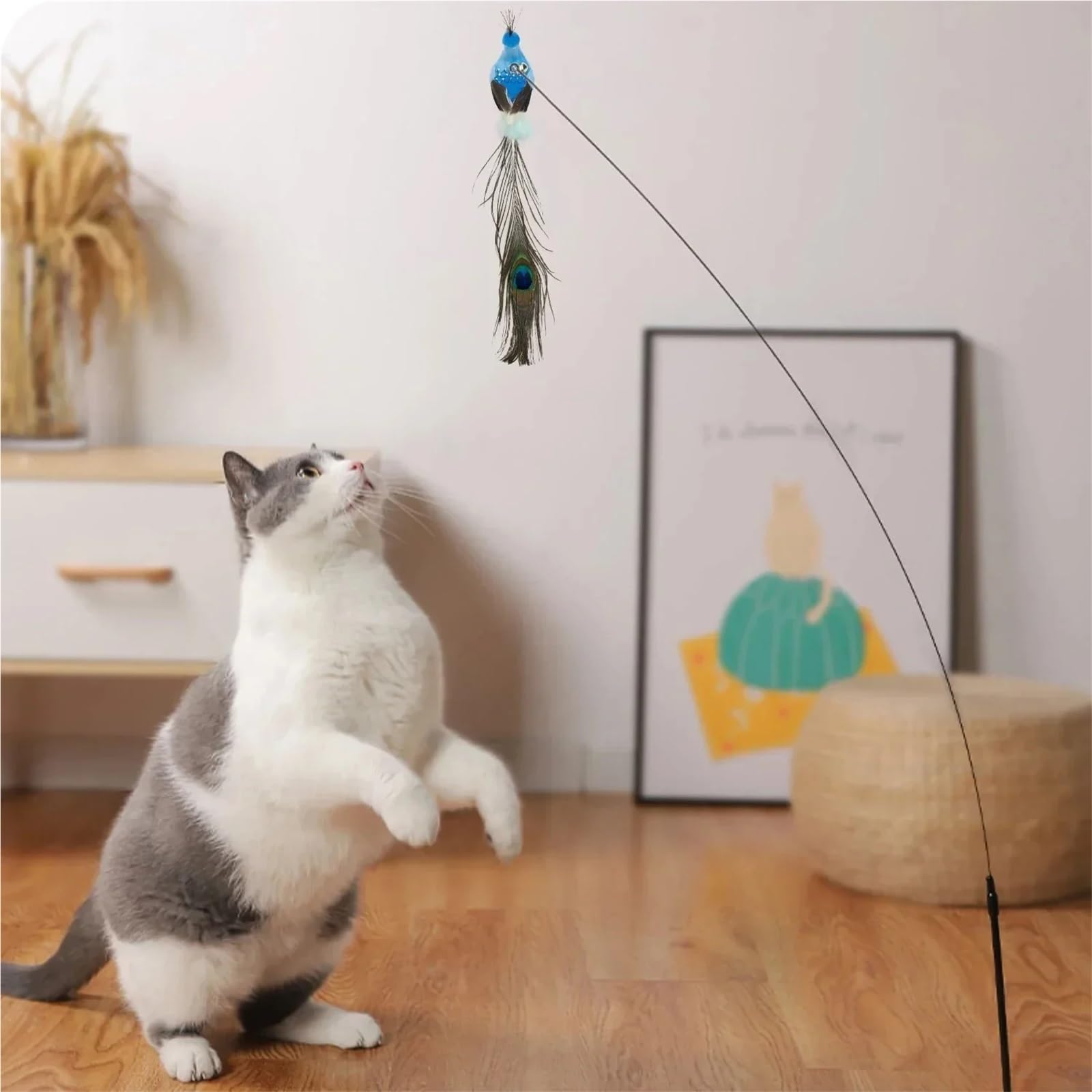 Canne a Peche Chat Jouets for Chaton, Baguette de Jeu Teaser, Fournitures for Animaux de Compagnie pour l'Ennui(Color2)