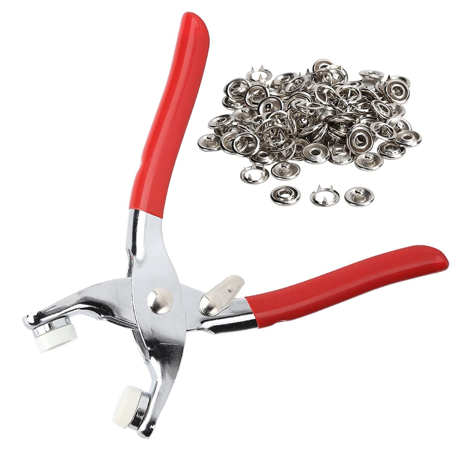 HDR MALL 100pc Silver Button Thickened Snap Fasteners Kit Metal Copper Five Claw Buckle Set with Hand Pressure Pliers Tool DIY Sewing Buttons Set for Clothing Sewing and Crafting