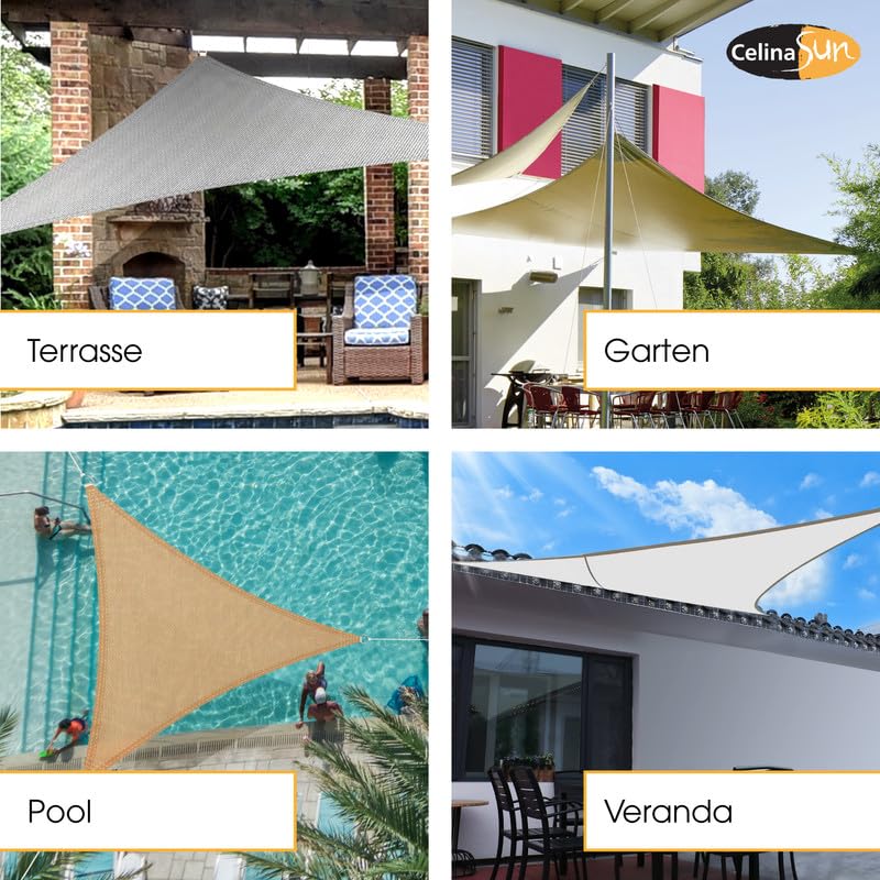 CelinaSun Sonnensegel wasserabweisend PES Dreieck gleichseitig 4x4x4m anthrazit UPF 50+ Premium Sonnenschutz inkl Befestigungsseile