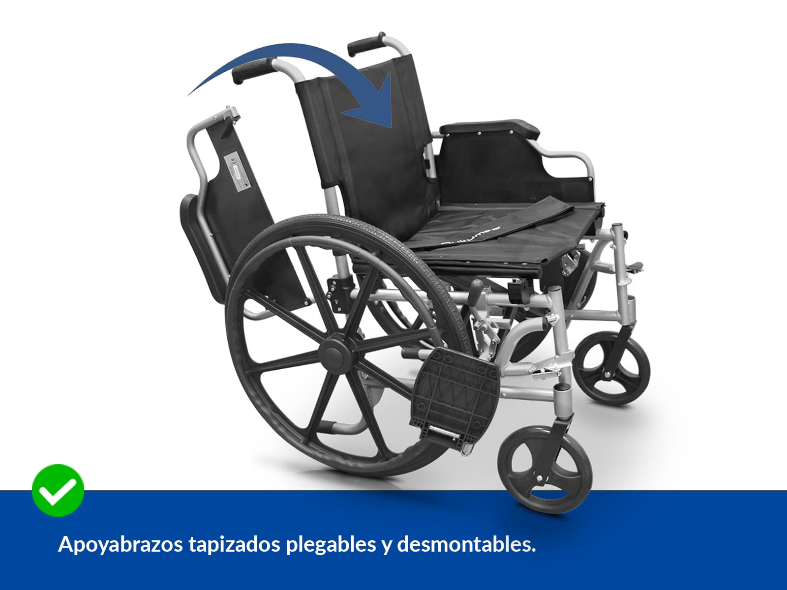QUIRUMED Silla de ruedas de aluminio, Plegable, Asiento 48 cm, Reposabrazos abatibles y desmontables, Reposapiés abatibles, Frenos de mano, Para mayores, Para minusválidos