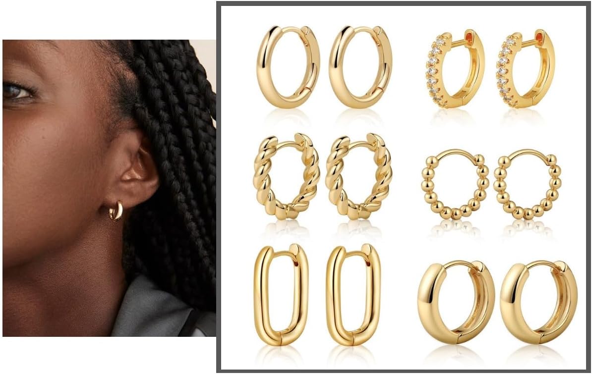 14K Gold Hoop Earrings for Women - Stylish and Versatile Chunky Hoop Earrings Set,Multipack Hypoallergenic Twisted Huggie Hoops Earring Set - Image 9