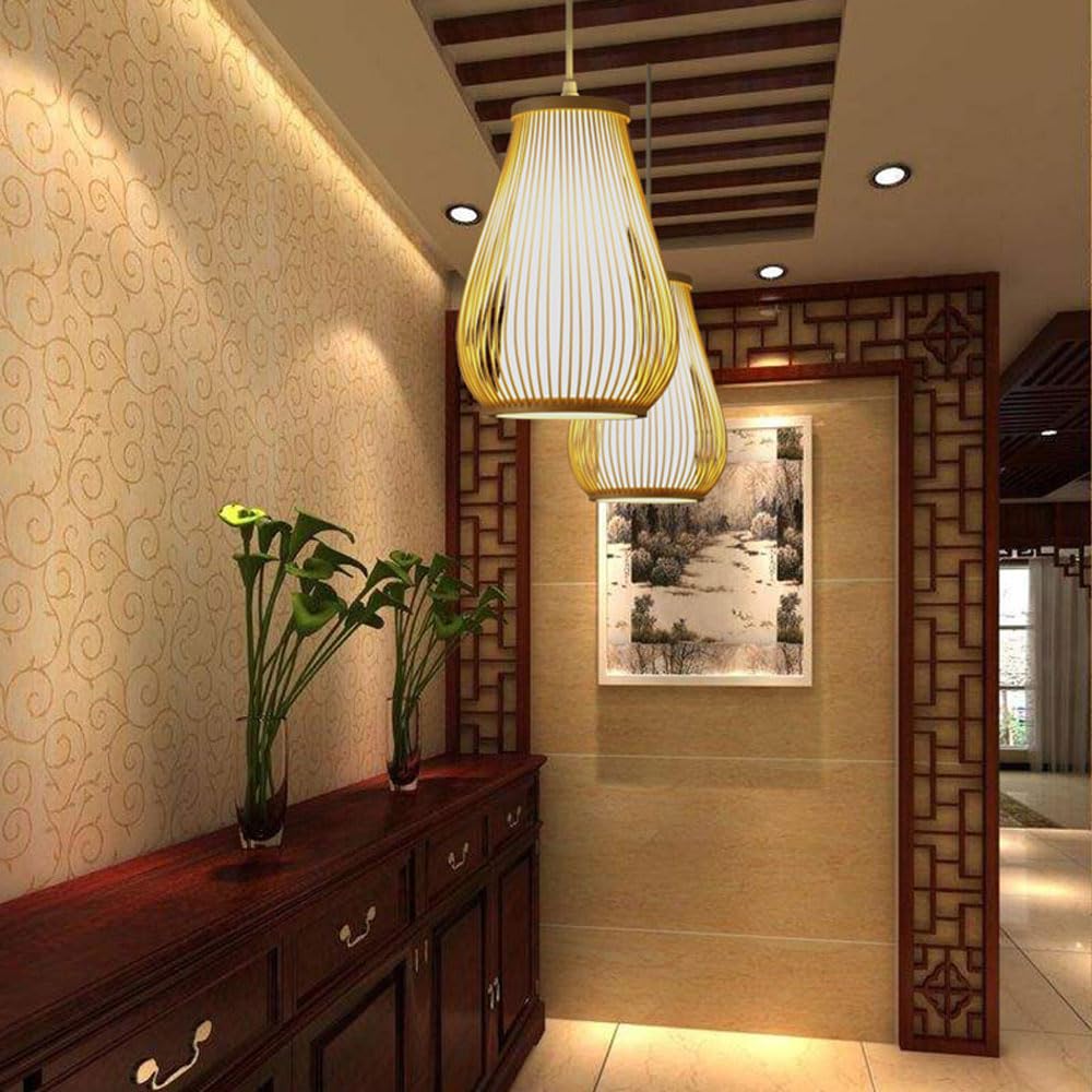 E26/27 Portalámparas Lámpara de Mimbre Lámpara de Mimbre con Forma de Florero La Longitud del Cable de Luz Es Ajustable, Lámpara Colgante de Bambú Pasillo, Sala de Estar, Dormitorio Luces Colgantes de