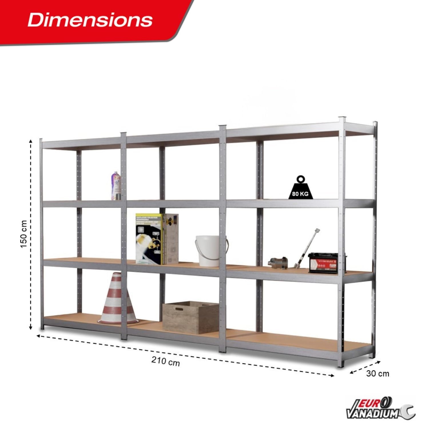 Triple Étagères de Rangement Charges Lourdes - 210 x 150 cm - 960 kg - Étagères de Garage modulables, 4 Niveaux, 12 Plateaux - 30 cm - Gris