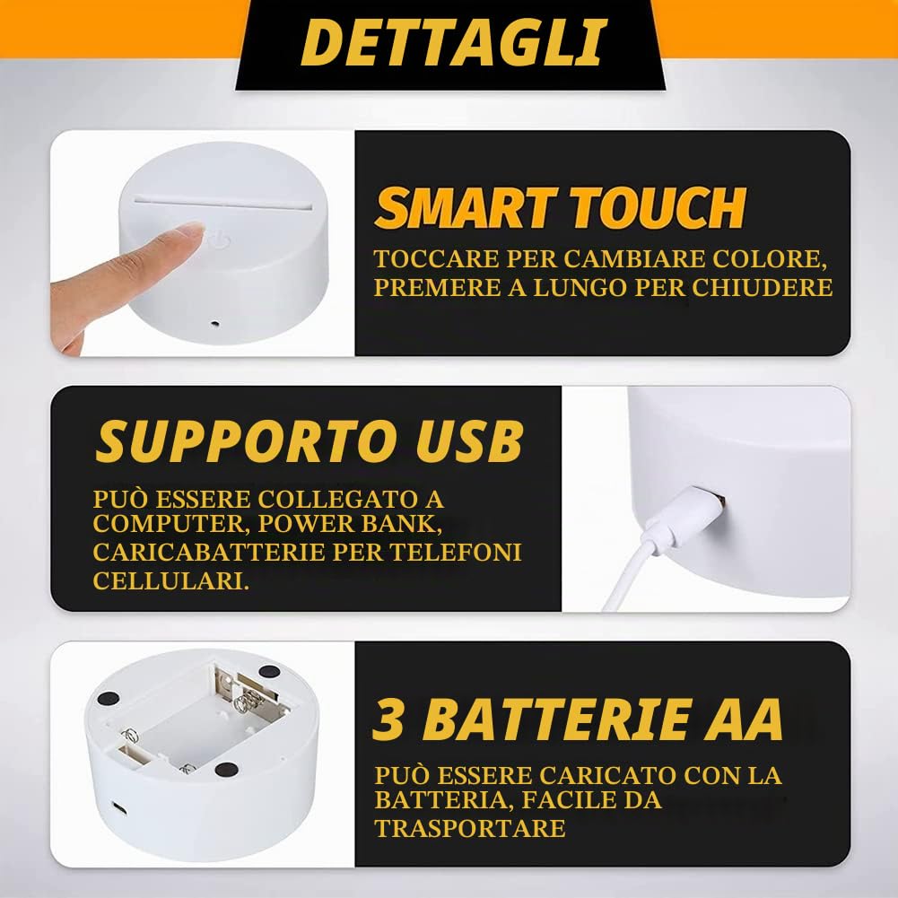 Base per Lampada un Luce Notturna un LED 3D da 12 Pezzi + + USB, Espositore per Esposizione di Luci un 16 Colori per Bianca Acrilico