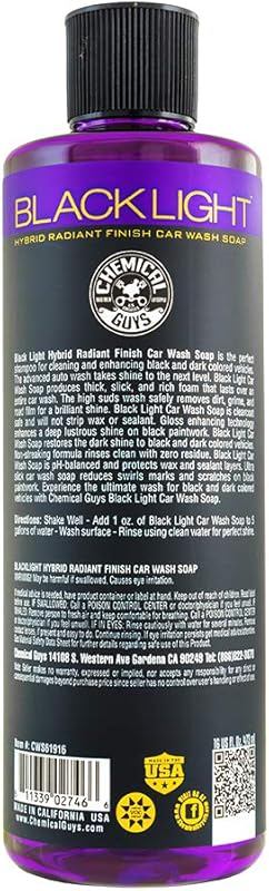 Chemical Guys CWS61916 Black Light Foaming Car Wash Soap(Works with Foam Cannons, Foam Guns or Bucket Washes)Safe for Cars,Trucks,Motorcycles,RVs&More,16 fl oz, Black Cherry Scent(packaging may Vary) SOAP 16 oz