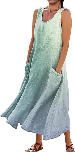 XIAXOGOOL - Vestido de talla grande con estampado divertido y fluido, sin mangas, cuello en U, vestido de verano 2023