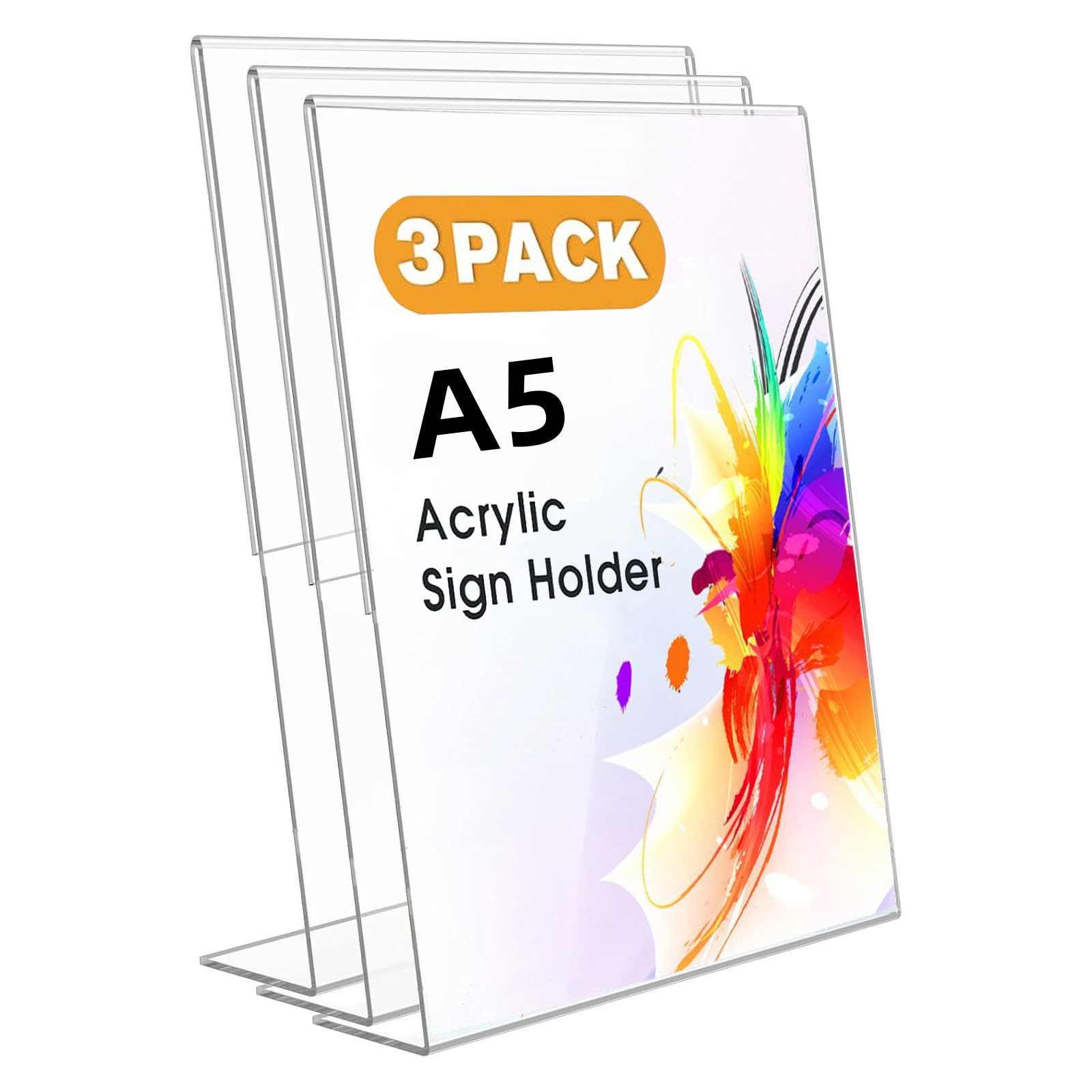Ourui A5 Acrylic Sign Holder, 3 Pack Clear Display Table Sign Stand