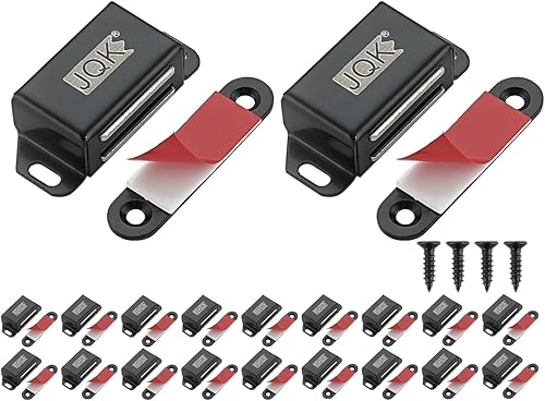 Miniatura 1 de JQK CC101-BK-P20 - Cerradura magnética para puerta, de acero inoxidable, para armario, 20 unidades, 0.06 pulgadas de grosor, 30 libras, color negro,
