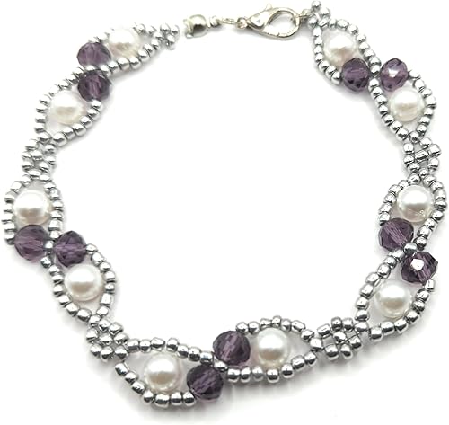 Elegange brazalete para dama hecho a manode perlas fantasia, cuentas de vidriol y cristales de 8" de largo, ideal para regalo, se envía empaque