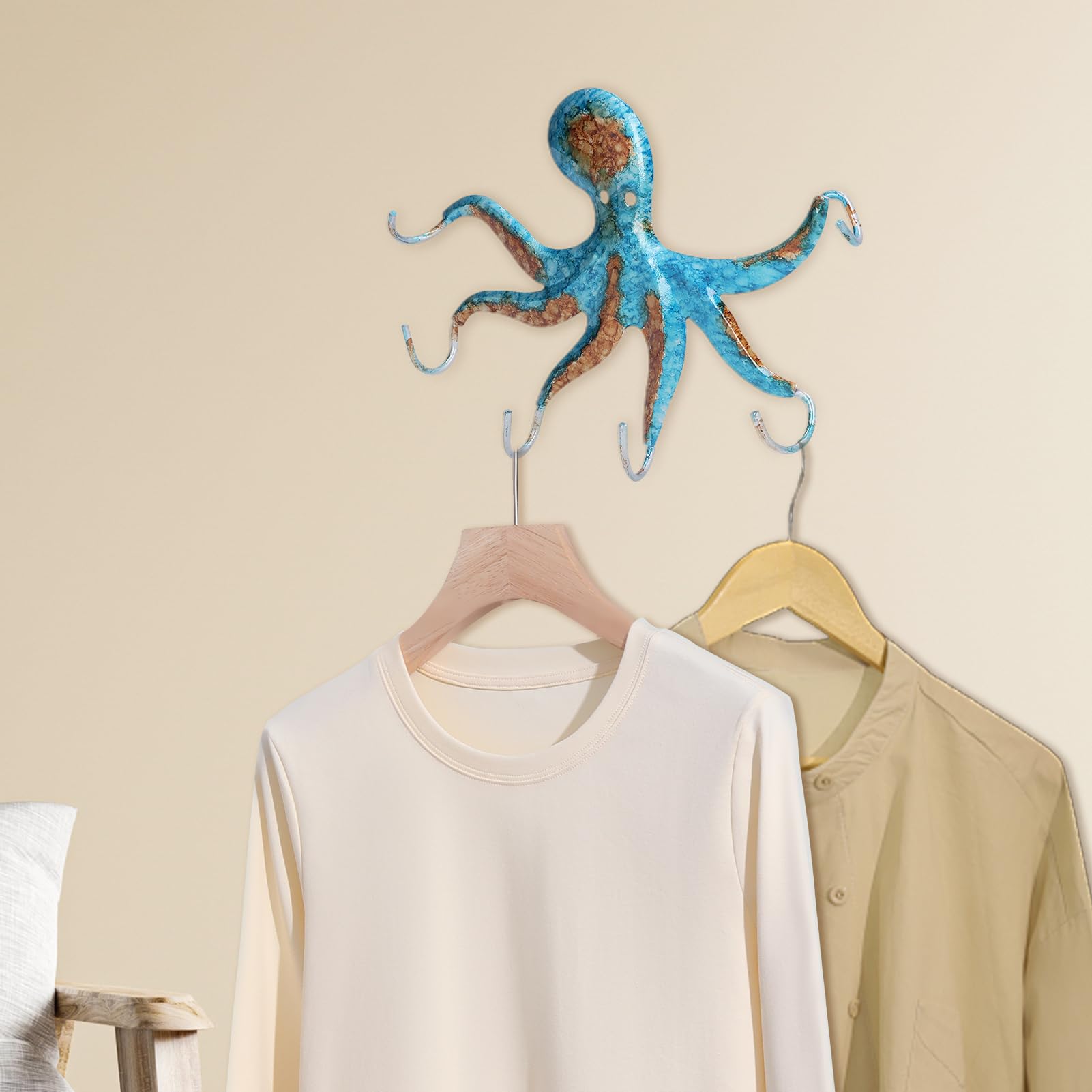 Appendiabiti da parete Octopus Ganci da parete Octopus in ghisa a forma unica Ganci per chiavi Octopus salvaspazio a parete per cappotto, asciugamano, accappatoio, giacca