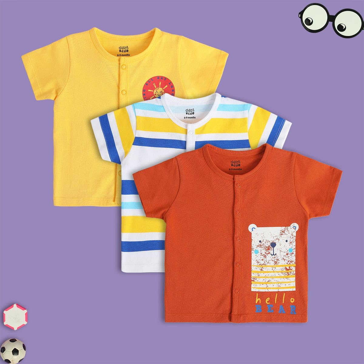 miniklub Baby Short Sleeve Front Open White/Red/Yellow Cotton Regular Fit Vest Pack Of 3 (New Born)