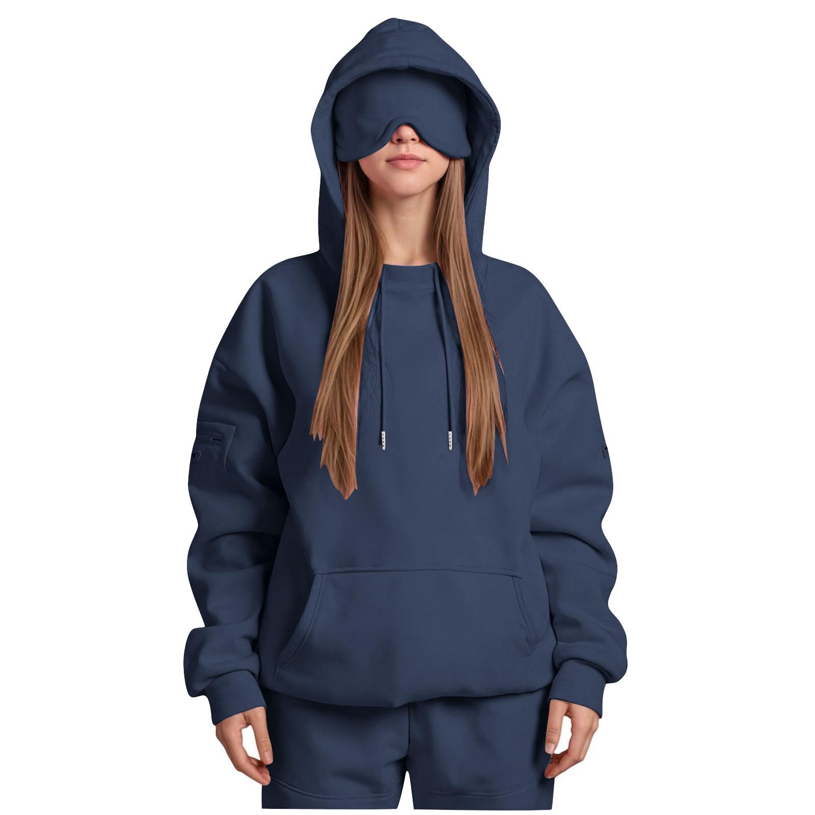 Comfrt - Airplane Mode Travel Hoodie with Eye Mask, Hoodie with Eye Mask Built in, 2-in-1 Pullover Wearable Blanket for Sleep