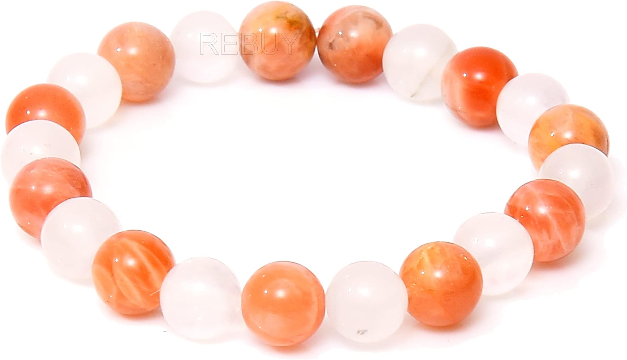 REBUY Moonstone Sunstone Reiki Healing And Crystal Healing Bracelet for Unisex Adult (Peach And White)