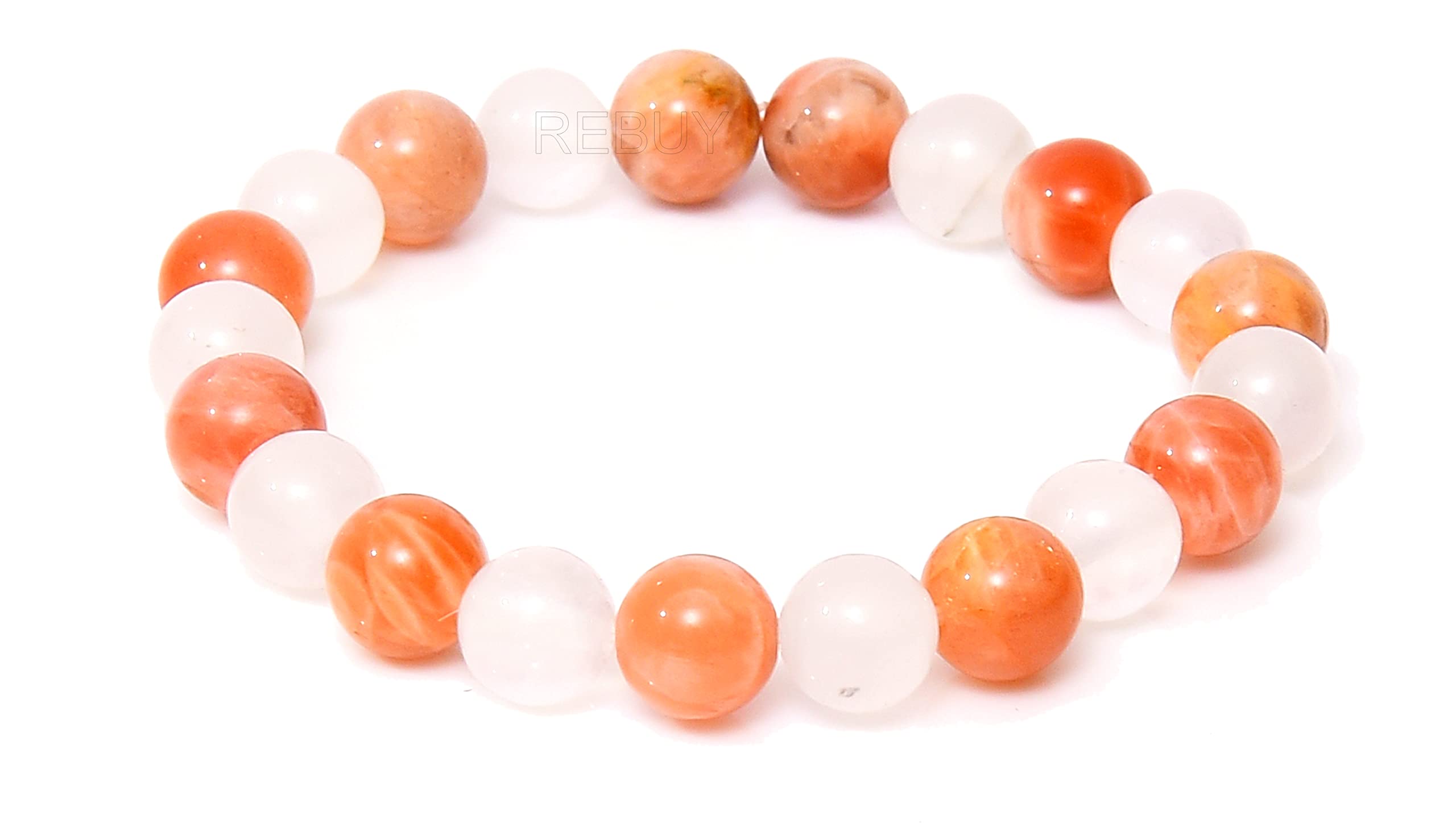 REBUY Moonstone Sunstone Reiki Healing And Crystal Healing Bracelet for Unisex Adult (Peach And White)