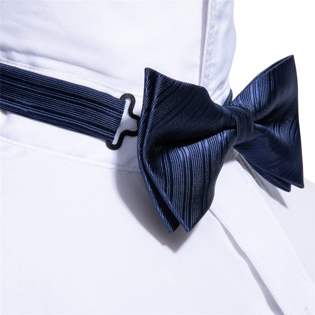 Corbata a Rayas para Hombre, Pajarita de Seda, Pajaritas Formales de Mariposa, Lazos preatados de Negocios, Gemelos Cuadrados de Bolsillo