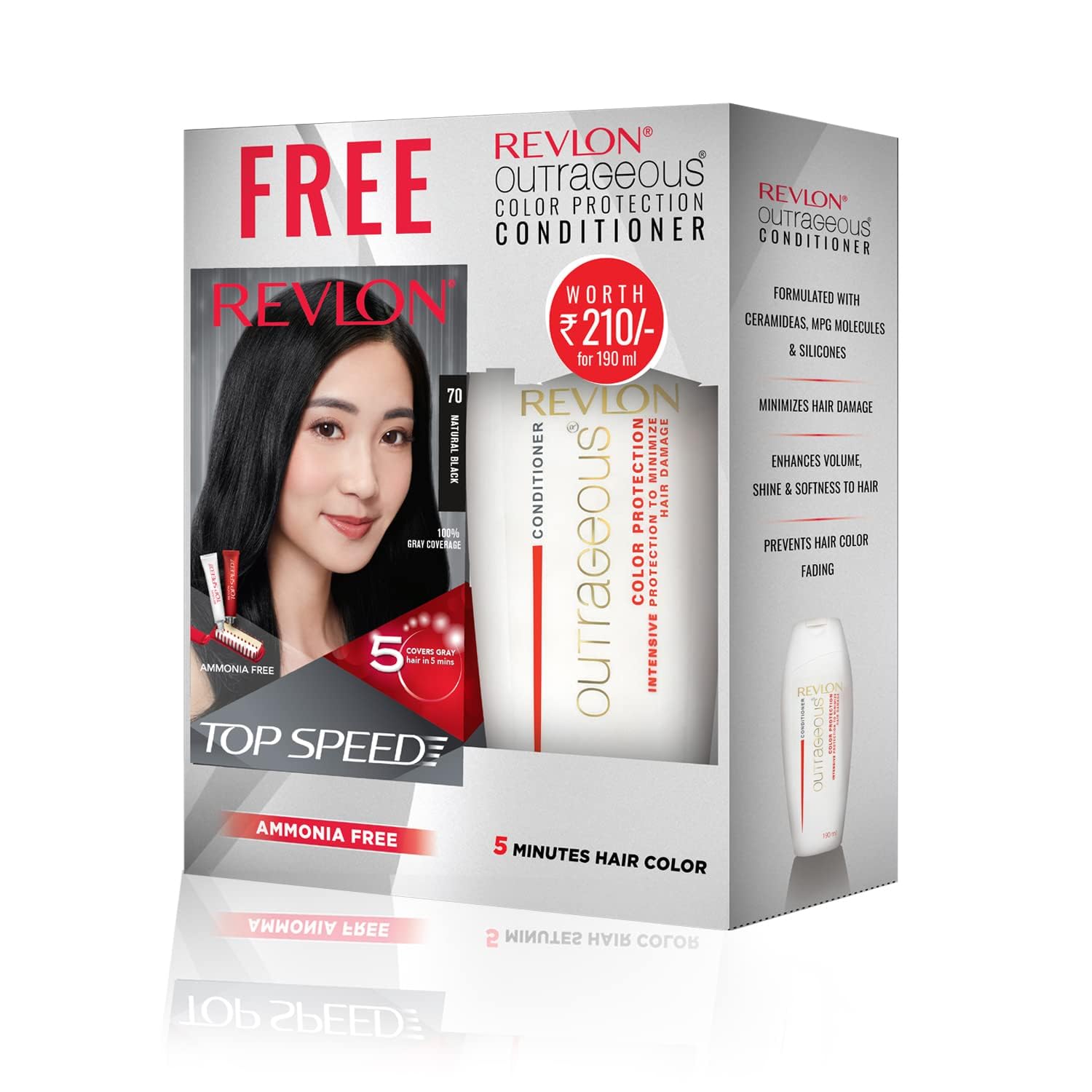 Top Speed Hair Color Natural Black 70 With Outrageous Conditioner 90 Ml Free, 200 ml with Free Outrageous Conditioner 90 ml