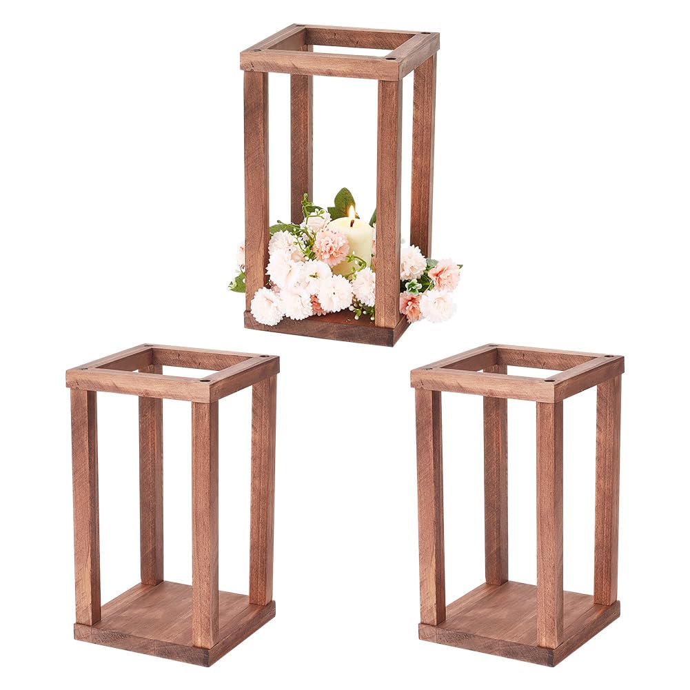 Lantaarn hout groot landhuisstijl decoratie - Romadedi 30/40 cm rustieke landhuis kaarsen lantaarn bruin, windlicht lantaarn vintage voor Kerstmis balkon tuin bruiloft tafeldecoratie binnen, set van 2