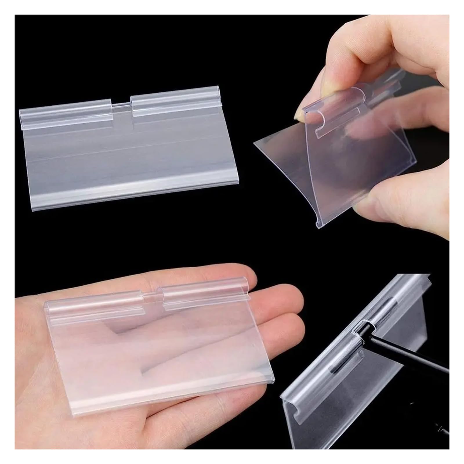 Lot de 100 étiquettes de prix en plastique pour paniers à double ligne - Multifonctions - Transparentes (70 x 42 mm)