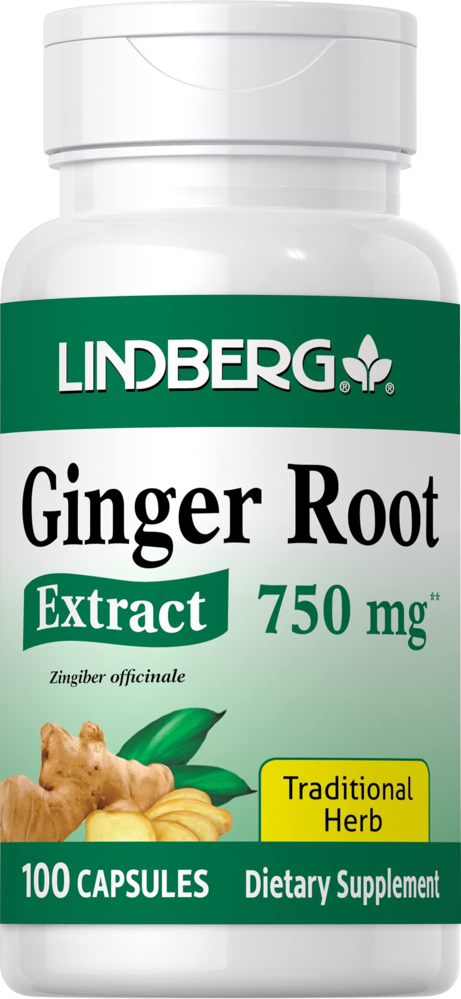 Lindberg Ginger Root Extract Supplement | 750 mg | 100 Capsules