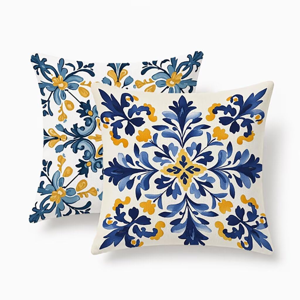 Housses de coussin 55x55cm imperméables lot de 2 en lin blanc